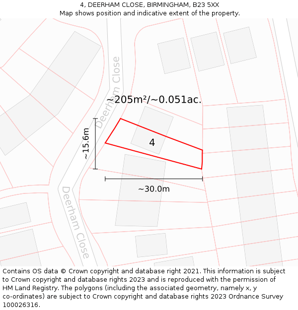 4, DEERHAM CLOSE, BIRMINGHAM, B23 5XX: Plot and title map