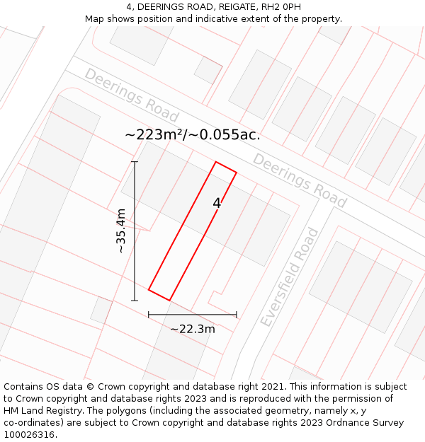 4, DEERINGS ROAD, REIGATE, RH2 0PH: Plot and title map