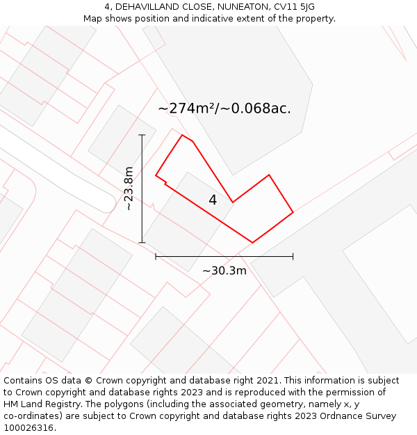 4, DEHAVILLAND CLOSE, NUNEATON, CV11 5JG: Plot and title map