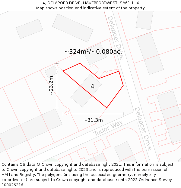 4, DELAPOER DRIVE, HAVERFORDWEST, SA61 1HX: Plot and title map