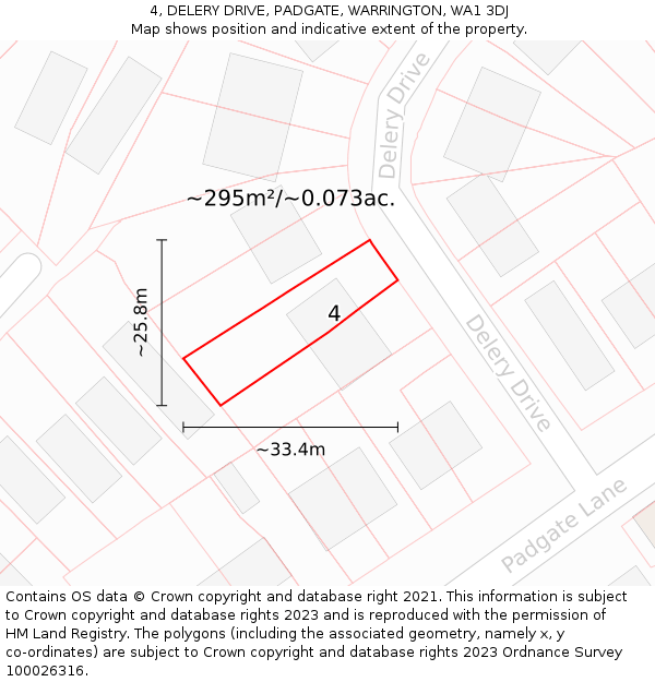 4, DELERY DRIVE, PADGATE, WARRINGTON, WA1 3DJ: Plot and title map