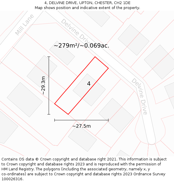 4, DELVINE DRIVE, UPTON, CHESTER, CH2 1DE: Plot and title map