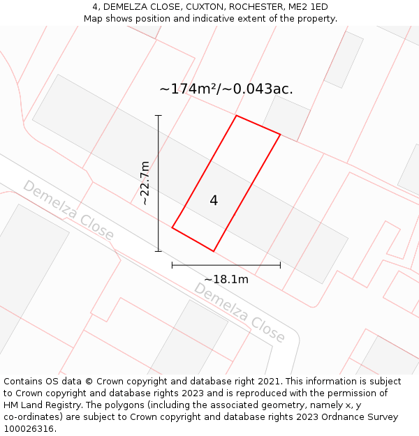 4, DEMELZA CLOSE, CUXTON, ROCHESTER, ME2 1ED: Plot and title map