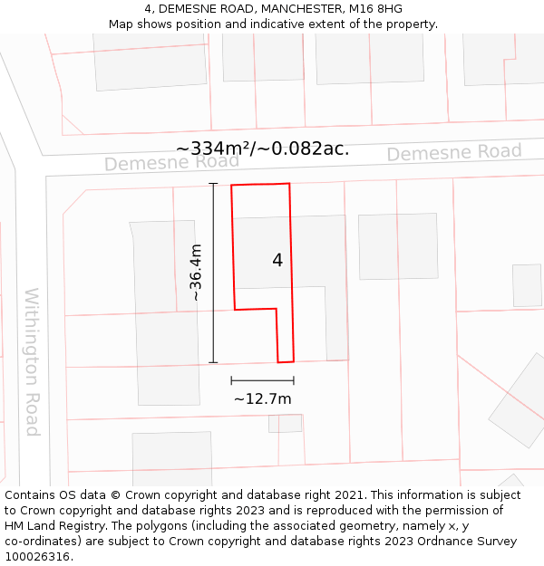 4, DEMESNE ROAD, MANCHESTER, M16 8HG: Plot and title map