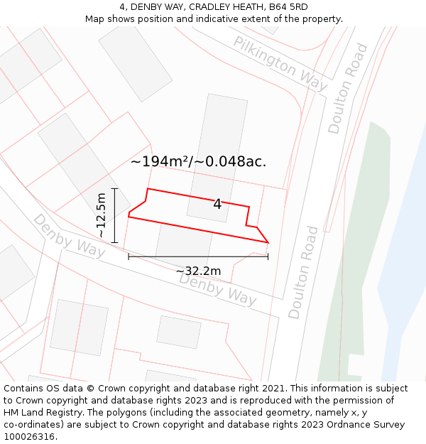4, DENBY WAY, CRADLEY HEATH, B64 5RD: Plot and title map