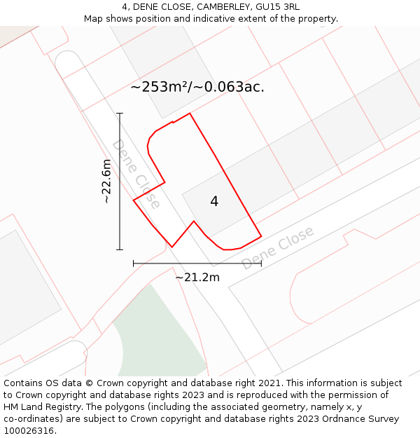 4, DENE CLOSE, CAMBERLEY, GU15 3RL: Plot and title map