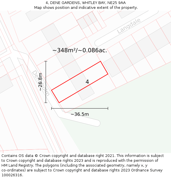 4, DENE GARDENS, WHITLEY BAY, NE25 9AA: Plot and title map