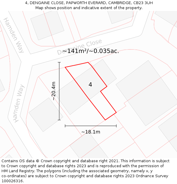 4, DENGAINE CLOSE, PAPWORTH EVERARD, CAMBRIDGE, CB23 3UH: Plot and title map