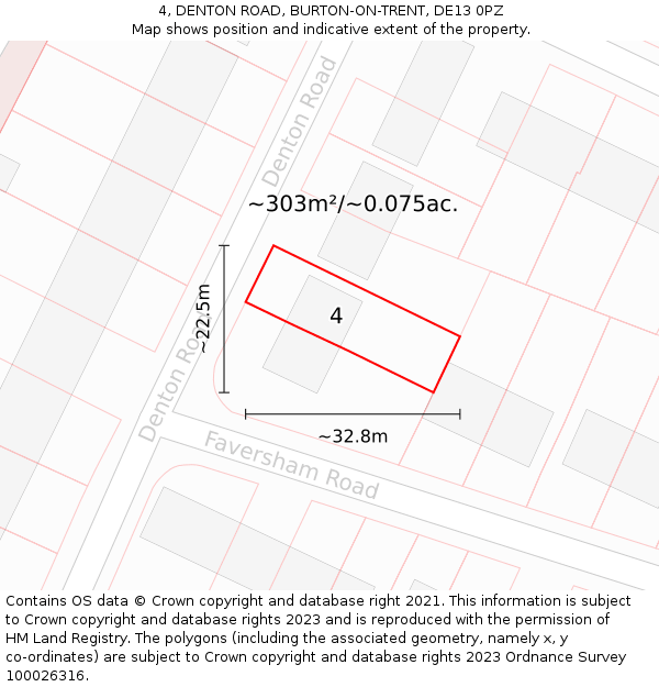 4, DENTON ROAD, BURTON-ON-TRENT, DE13 0PZ: Plot and title map