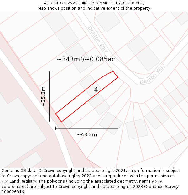 4, DENTON WAY, FRIMLEY, CAMBERLEY, GU16 8UQ: Plot and title map