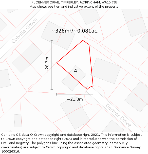 4, DENVER DRIVE, TIMPERLEY, ALTRINCHAM, WA15 7SJ: Plot and title map