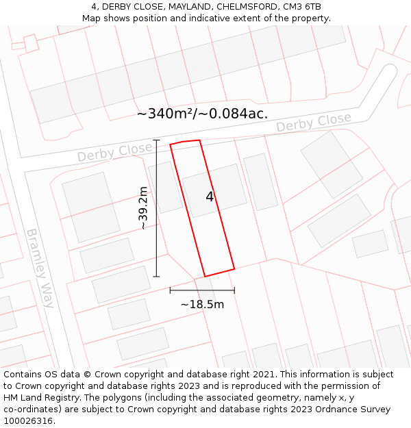 4, DERBY CLOSE, MAYLAND, CHELMSFORD, CM3 6TB: Plot and title map