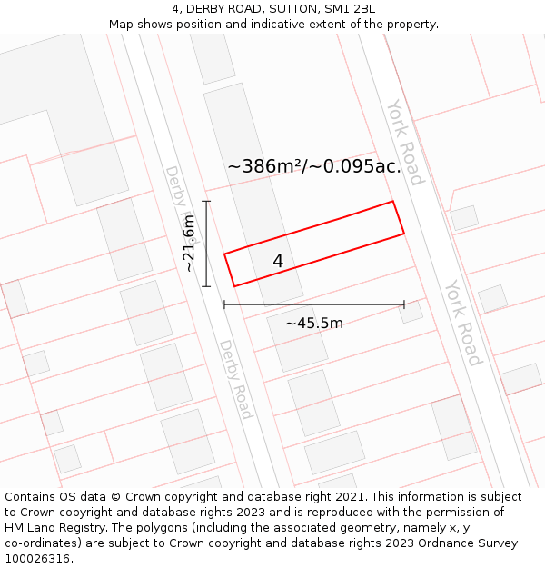4, DERBY ROAD, SUTTON, SM1 2BL: Plot and title map
