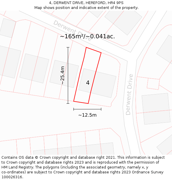 4, DERWENT DRIVE, HEREFORD, HR4 9PS: Plot and title map