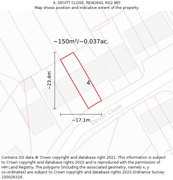 4, DEVITT CLOSE, READING, RG2 8EF: Plot and title map