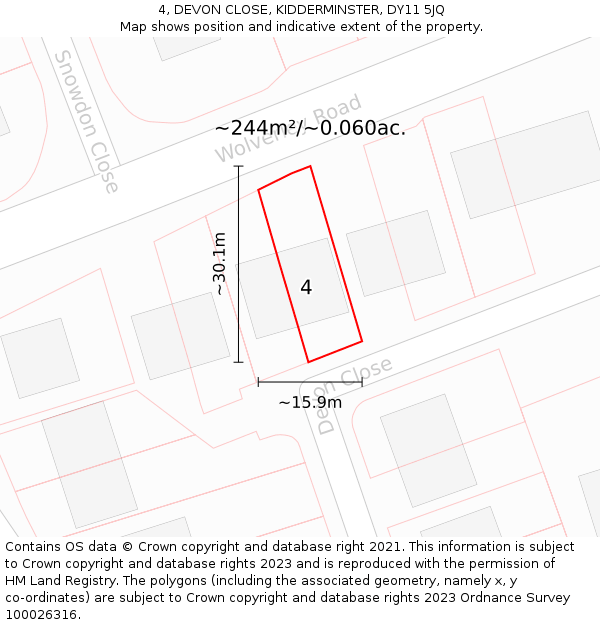 4, DEVON CLOSE, KIDDERMINSTER, DY11 5JQ: Plot and title map
