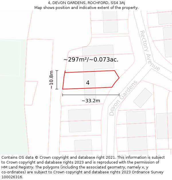 4, DEVON GARDENS, ROCHFORD, SS4 3AJ: Plot and title map