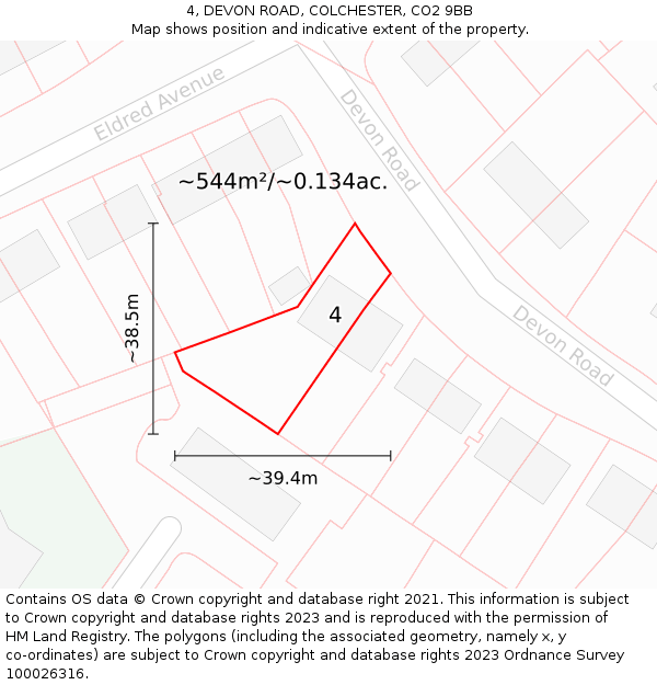 4, DEVON ROAD, COLCHESTER, CO2 9BB: Plot and title map
