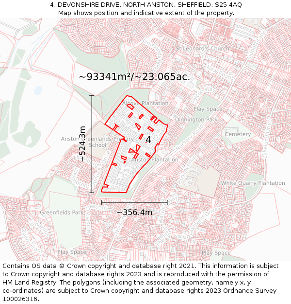 4, DEVONSHIRE DRIVE, NORTH ANSTON, SHEFFIELD, S25 4AQ: Plot and title map