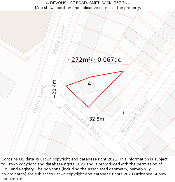 4, DEVONSHIRE ROAD, SMETHWICK, B67 7NU: Plot and title map