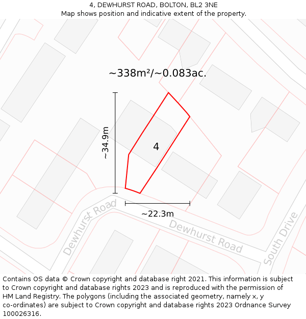 4, DEWHURST ROAD, BOLTON, BL2 3NE: Plot and title map