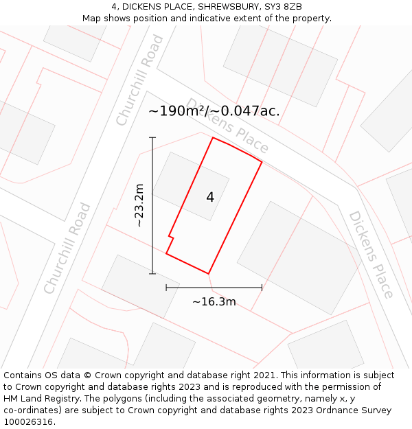 4, DICKENS PLACE, SHREWSBURY, SY3 8ZB: Plot and title map