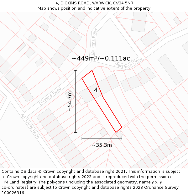 4, DICKINS ROAD, WARWICK, CV34 5NR: Plot and title map