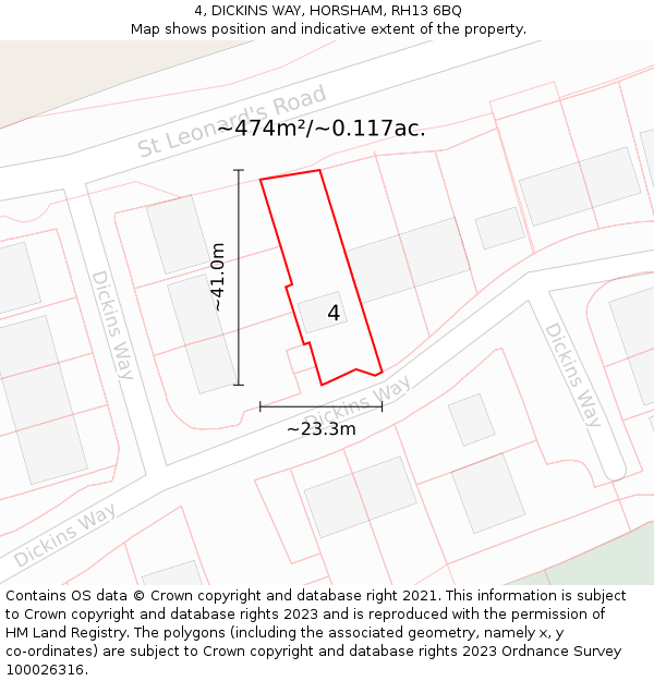 4, DICKINS WAY, HORSHAM, RH13 6BQ: Plot and title map