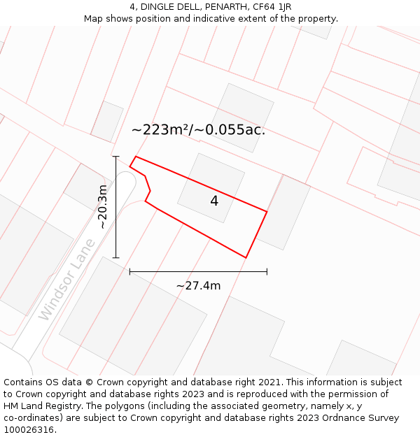 4, DINGLE DELL, PENARTH, CF64 1JR: Plot and title map