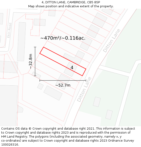 4, DITTON LANE, CAMBRIDGE, CB5 8SP: Plot and title map