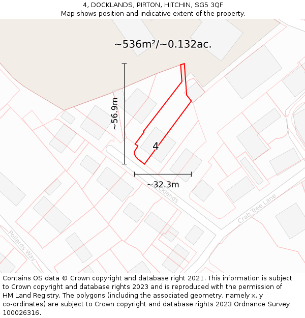 4, DOCKLANDS, PIRTON, HITCHIN, SG5 3QF: Plot and title map