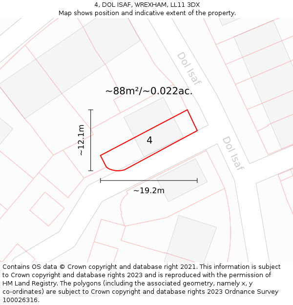 4, DOL ISAF, WREXHAM, LL11 3DX: Plot and title map