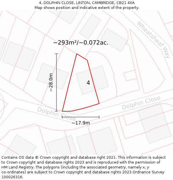 4, DOLPHIN CLOSE, LINTON, CAMBRIDGE, CB21 4XA: Plot and title map