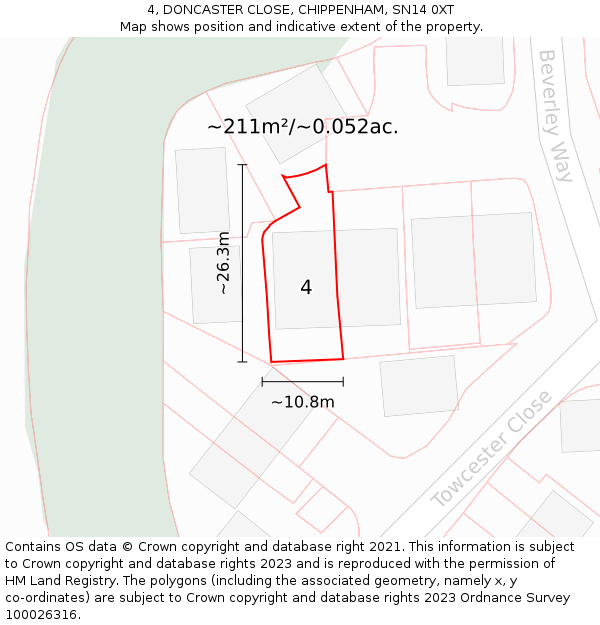 4, DONCASTER CLOSE, CHIPPENHAM, SN14 0XT: Plot and title map