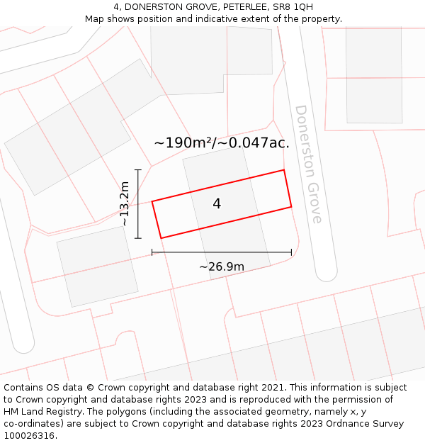 4, DONERSTON GROVE, PETERLEE, SR8 1QH: Plot and title map