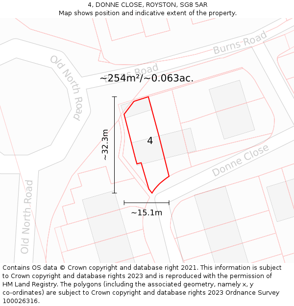 4, DONNE CLOSE, ROYSTON, SG8 5AR: Plot and title map