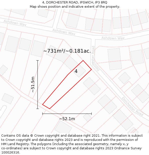 4, DORCHESTER ROAD, IPSWICH, IP3 8RQ: Plot and title map
