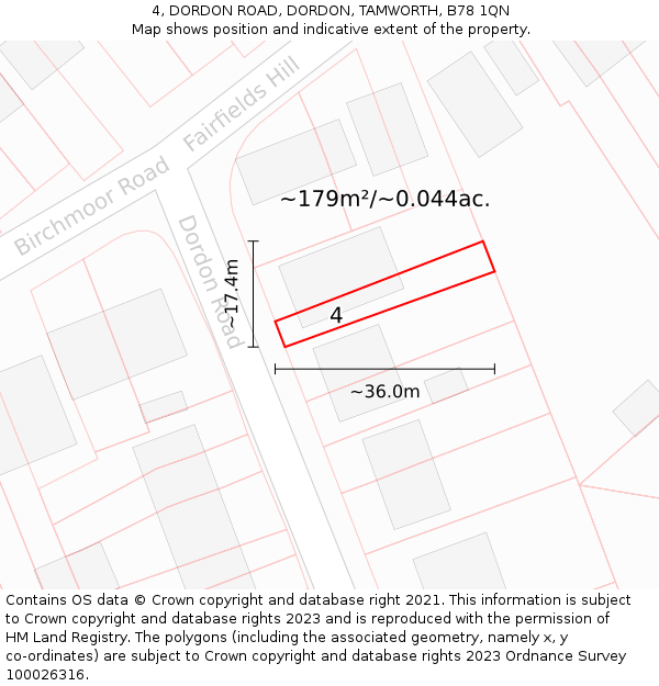4, DORDON ROAD, DORDON, TAMWORTH, B78 1QN: Plot and title map