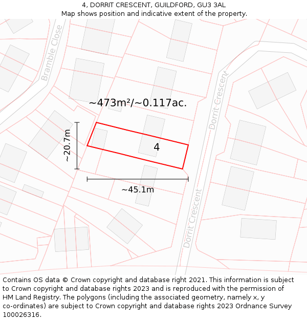 4, DORRIT CRESCENT, GUILDFORD, GU3 3AL: Plot and title map