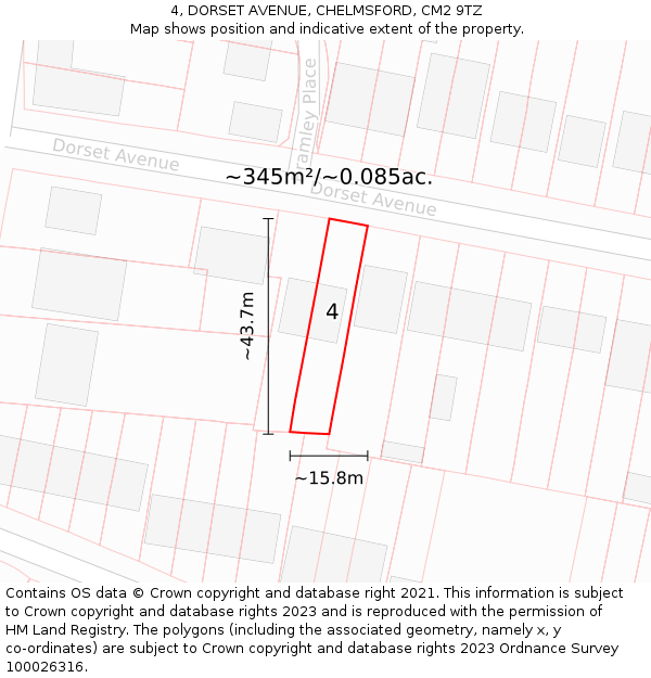 4, DORSET AVENUE, CHELMSFORD, CM2 9TZ: Plot and title map