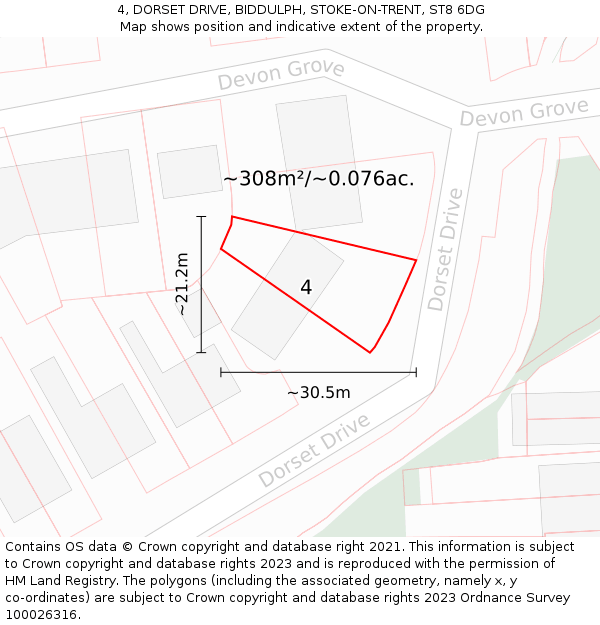 4, DORSET DRIVE, BIDDULPH, STOKE-ON-TRENT, ST8 6DG: Plot and title map