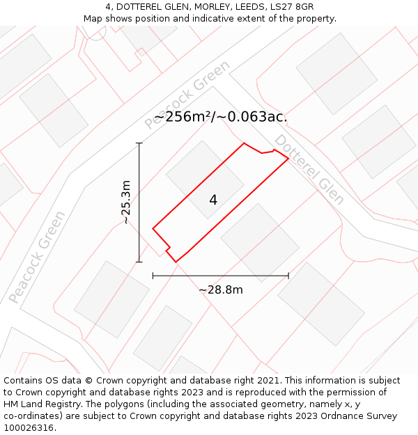4, DOTTEREL GLEN, MORLEY, LEEDS, LS27 8GR: Plot and title map