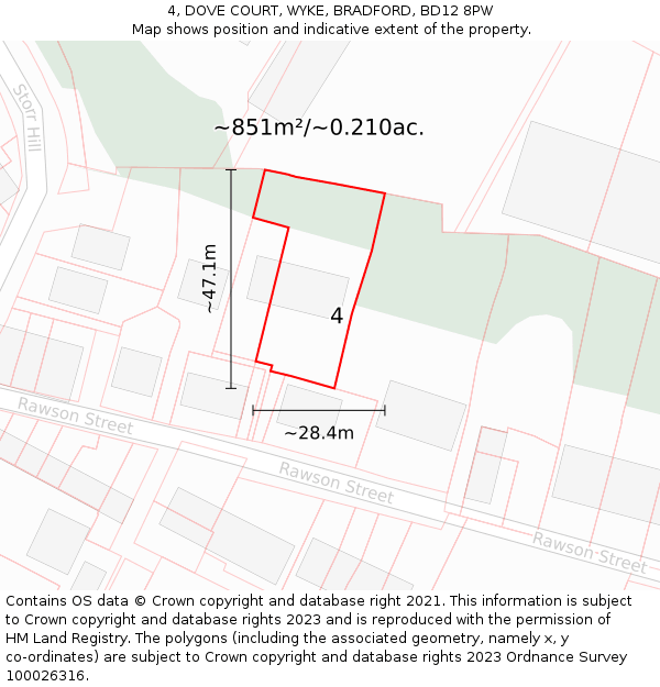4, DOVE COURT, WYKE, BRADFORD, BD12 8PW: Plot and title map