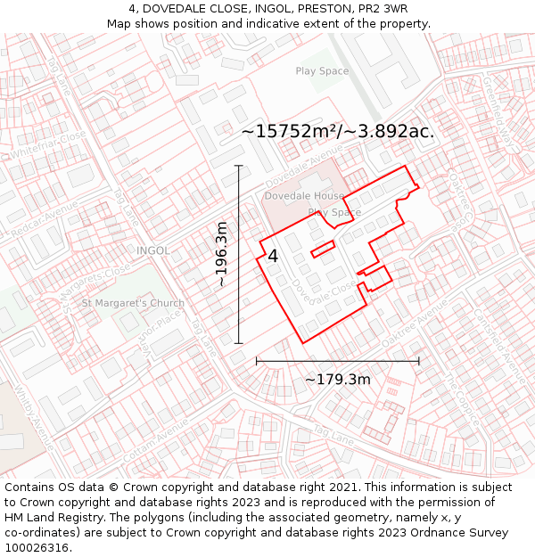 4, DOVEDALE CLOSE, INGOL, PRESTON, PR2 3WR: Plot and title map