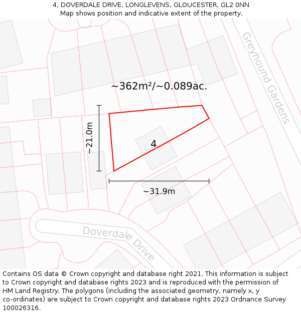 4, DOVERDALE DRIVE, LONGLEVENS, GLOUCESTER, GL2 0NN: Plot and title map