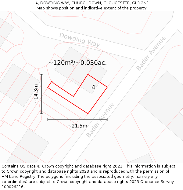 4, DOWDING WAY, CHURCHDOWN, GLOUCESTER, GL3 2NF: Plot and title map