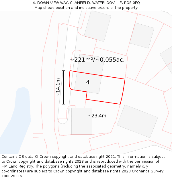 4, DOWN VIEW WAY, CLANFIELD, WATERLOOVILLE, PO8 0FQ: Plot and title map