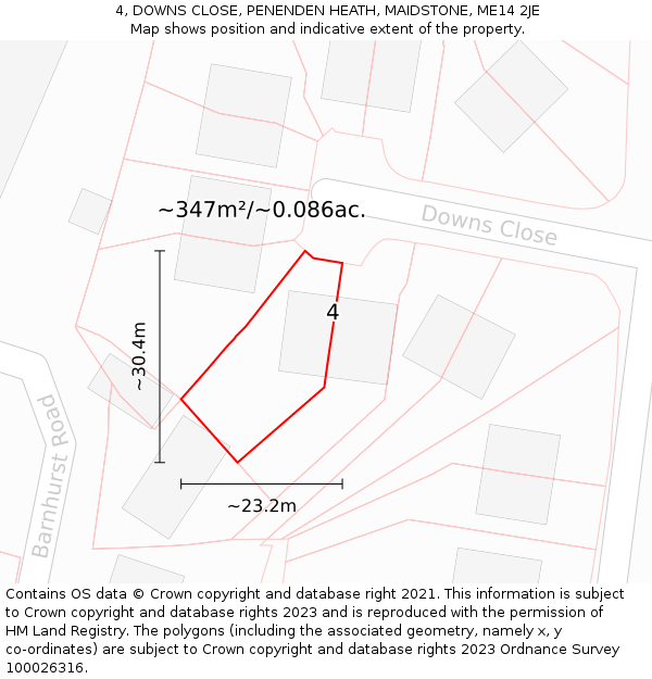 4, DOWNS CLOSE, PENENDEN HEATH, MAIDSTONE, ME14 2JE: Plot and title map