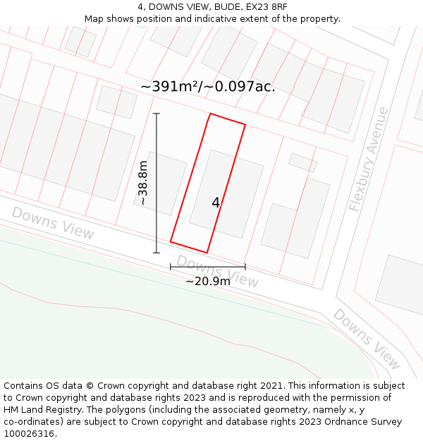 4, DOWNS VIEW, BUDE, EX23 8RF: Plot and title map