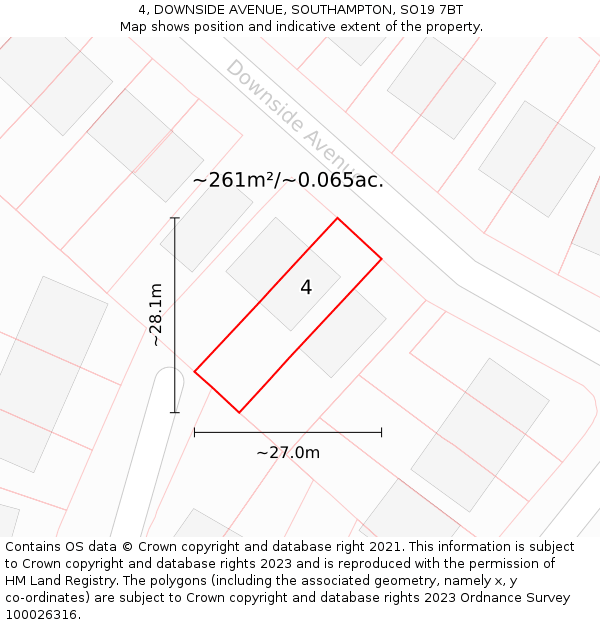 4, DOWNSIDE AVENUE, SOUTHAMPTON, SO19 7BT: Plot and title map